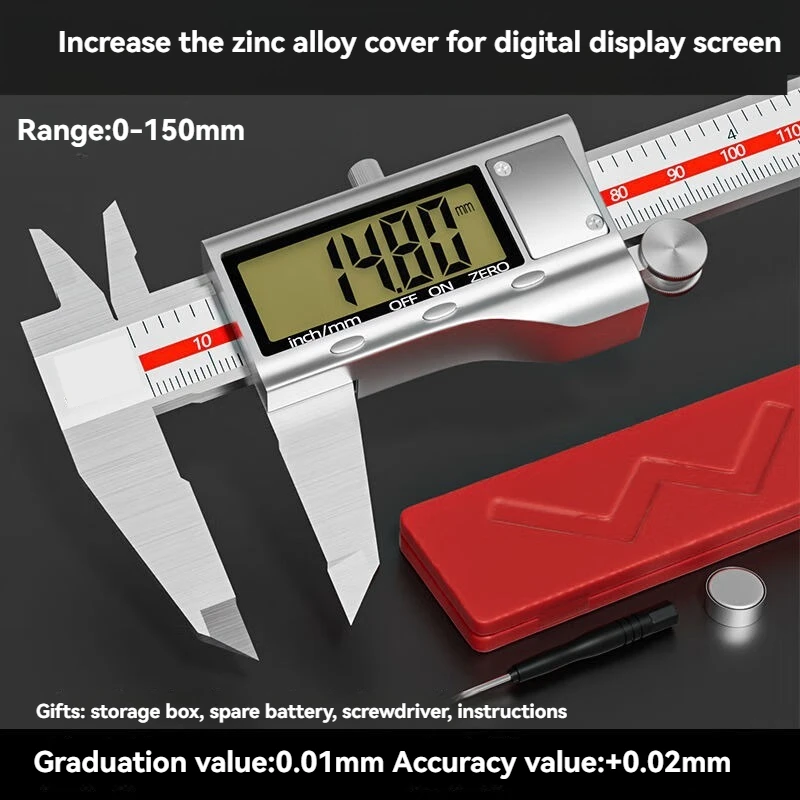 Digital caliper with stainless steel structure equipped with 150mm 200mm 300mm large LCD screen industrial grade high-precision