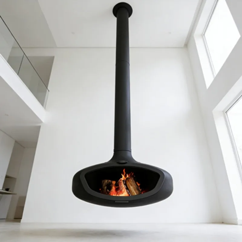 Wood Burning Stove Indoor Freestanding Hanging Fireplace Heater Transparent Glass Carbon Living Room Hotel view 4