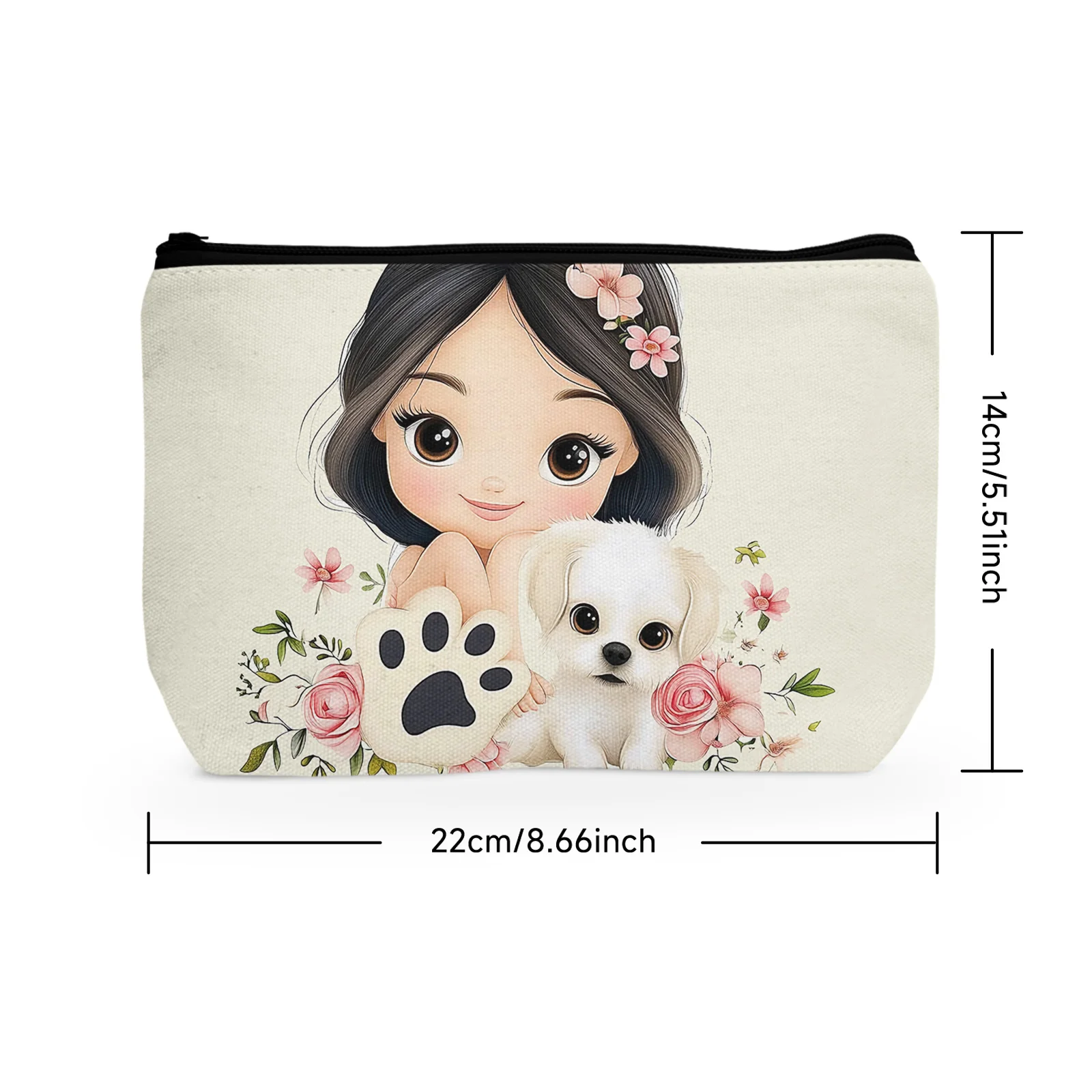 1 pezzo di borsa per cosmetici per cuccioli carini, borsa per trucco con cerniera, regalo divertente per le donne, miglior regalo per gli amanti degli animali, design a colori ricchi