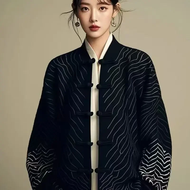 

Retro New Chinese Style National Style Top Loose 2025 Spring Autumn New Style This Year's Popular Zen Disc Button Black Jacket