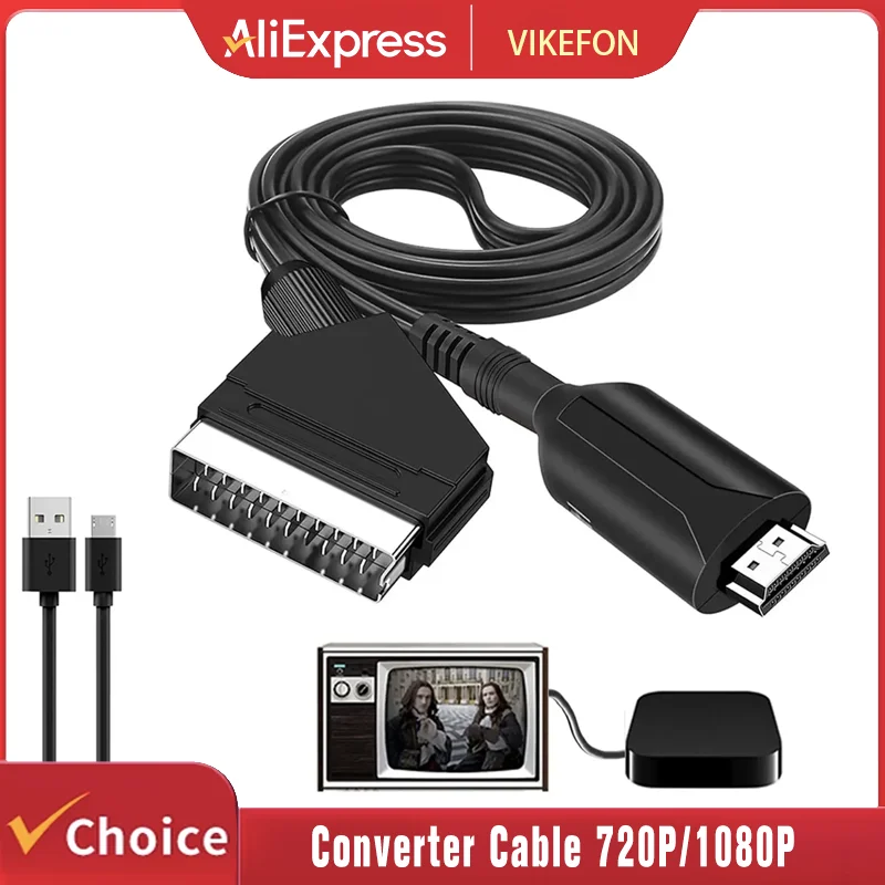 SCART zu HDMI-kompatibel Konverter Kabel 720P/1080P Schalter SCART in HD out Video Audio Konverter Adapter, für Sky Box STB Stecker