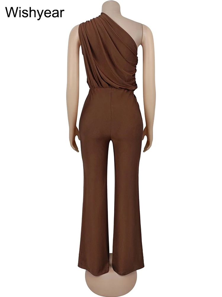 Wishyear Tute aderenti da sera sexy Donna Nero Off Showlder Pagliaccetti patchwork con fibbia in metallo Streetwear Tuta intera