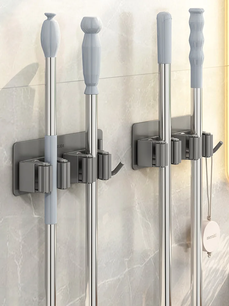 

Mop Holder 304 Stainless Steel Wall Mounted Self-Adhesive Kitchen Bathroom Waterproof Multi-Purpose Broom Hanger Strong Hook