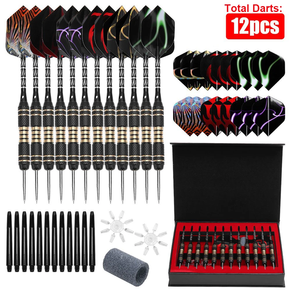 

12pcs 23g darts indoor darts game plastic storage box Professional Steel Tip Darts With Aluminum Shaft Pure copper black nickel