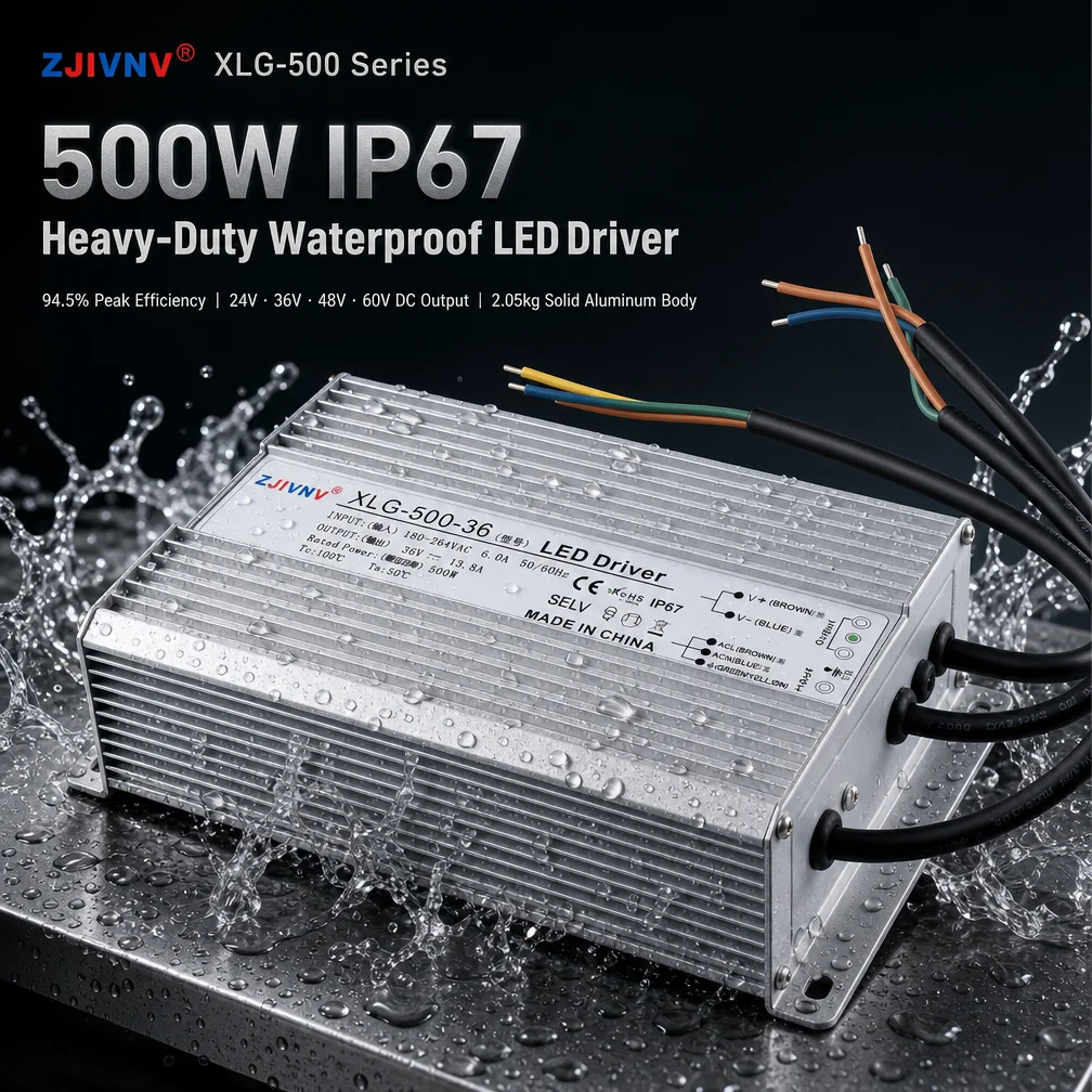 500W Waterproof LED Switching Power Supply IP67 24V 20A 36V 13.5A 48V 10.5A 60V 8.3A CV Driver for Outdoor Stadium Floodlight