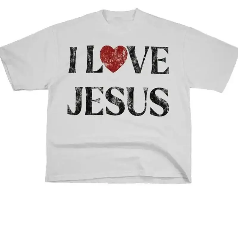 

Vintage I Love Jesus Print Short Sleeve T-Shirt Menswear Top Underwear Tshirt Cotton Polyester,Women's Letter Print Round Neck