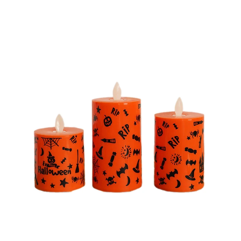 Electronic Candle Light LED Halloween Lights Indoor Flickering Flame Graffiti Pattern Atmosphere Light Flameless Battery