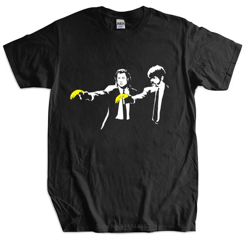 New t shirt black tops for men Banksy Pulp Fiction Inspired T-Shirt Cotton Banksey Graffiti Artist cotton tshirt for boys