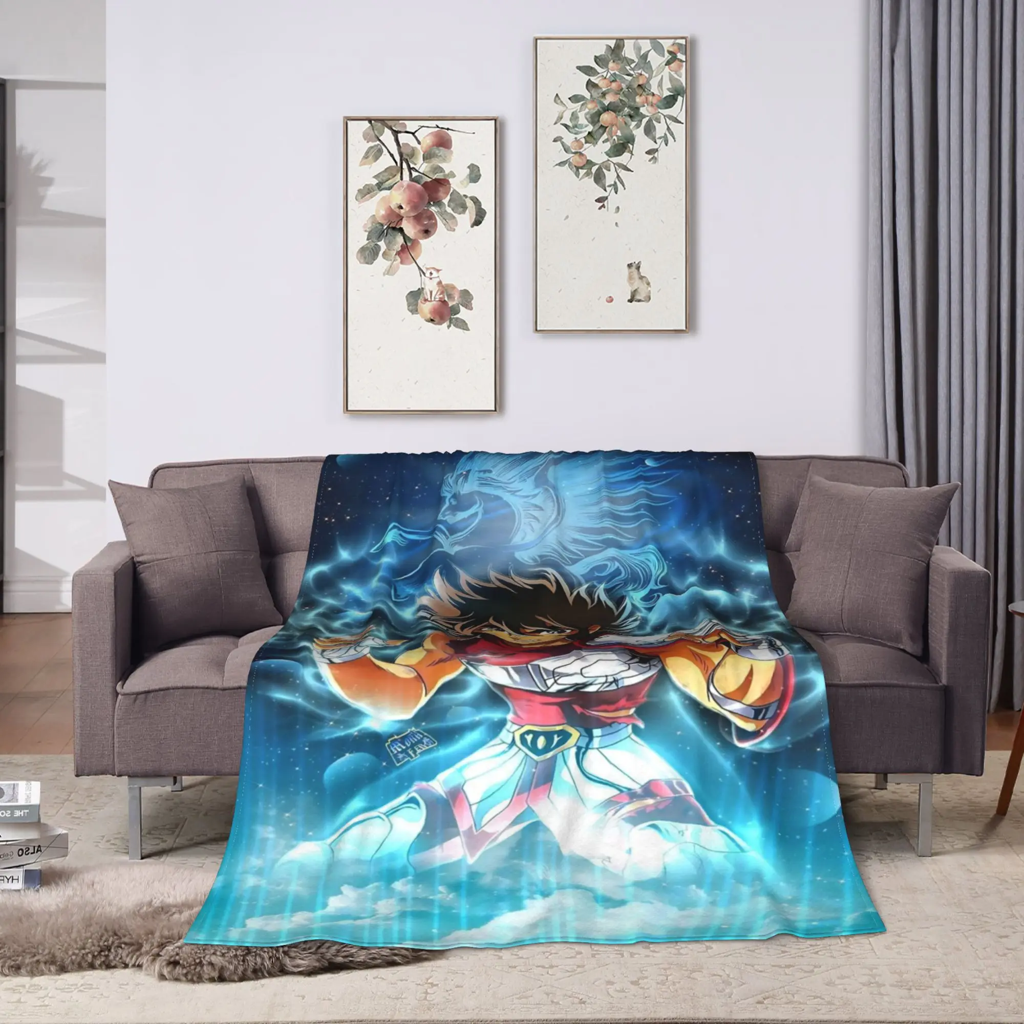 Saint Seiya Gold Saint Flannel Blanket  Warm Soft Throw Blanket for Couch Bed Decorative Pattern Bedspread Sofa Bed Cover