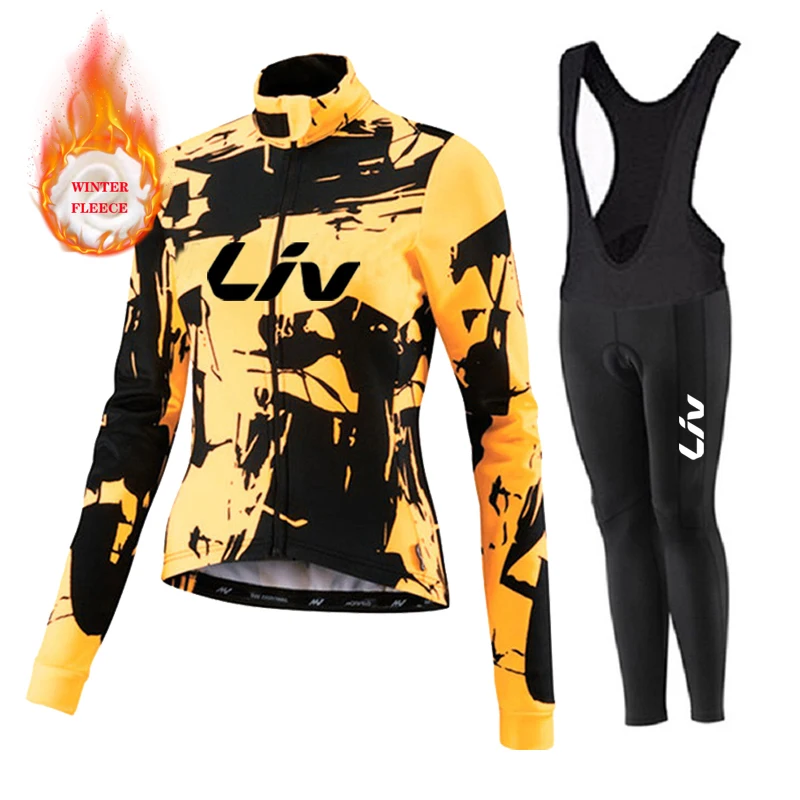 Liv Women Team Winter Fleece Long Sleeve Cycling Jersey Set Mountian Bicycle Clothes Wear Ropa Ciclismo Racing Bike Jersey Suit