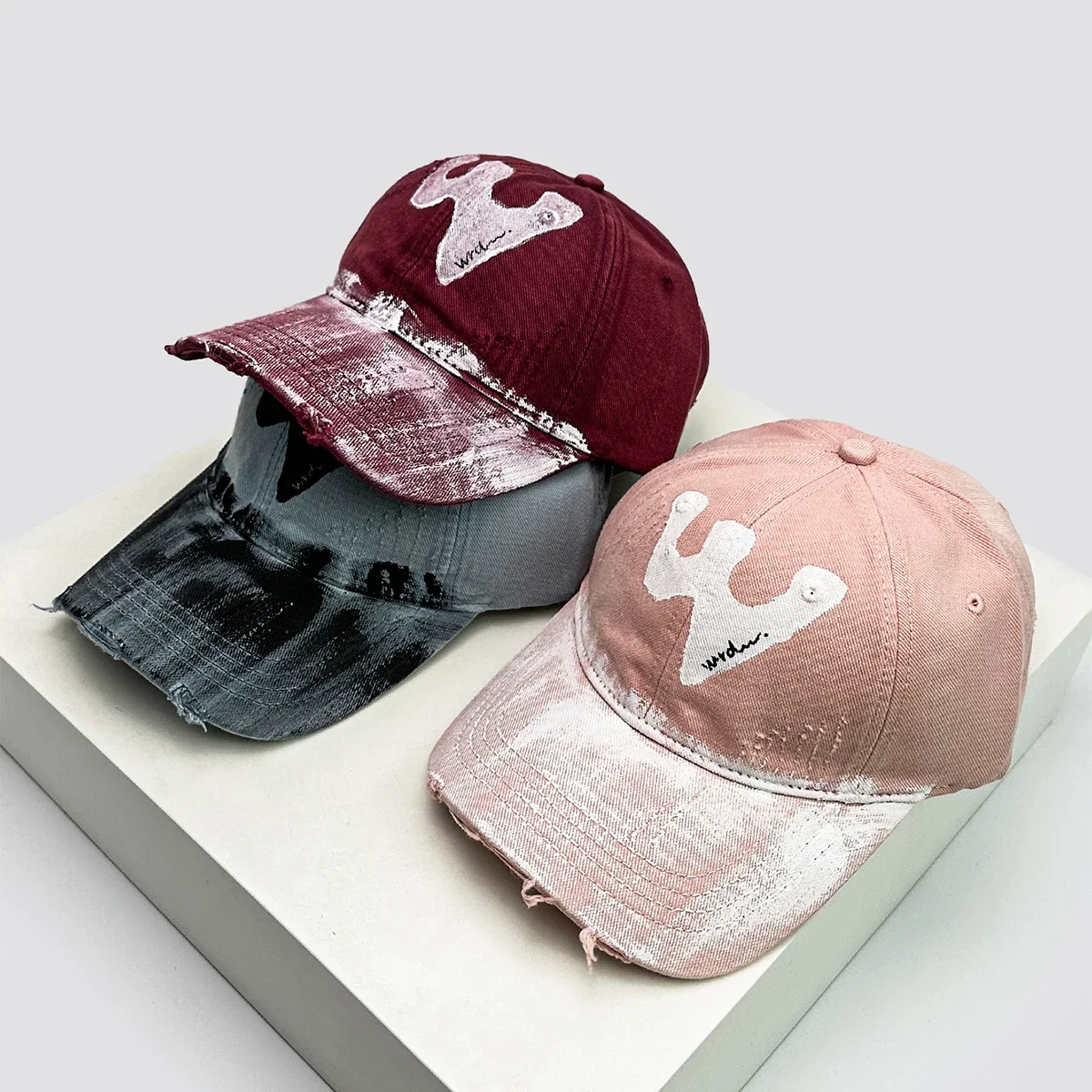 

New Unisex Color Block Printed W Letters Baseball Hats Breathable Retro Sunshade Broken Style Peaked Caps Versatile Fashion ins