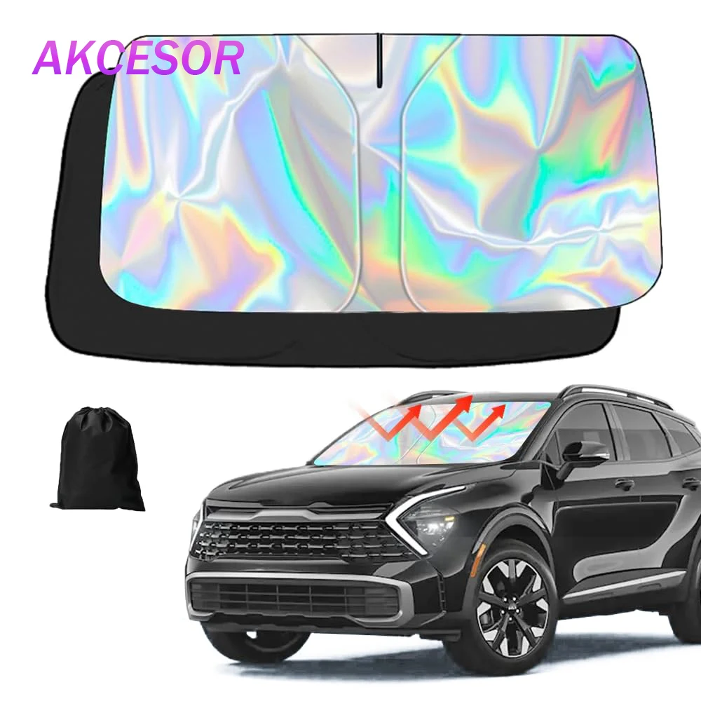 

Foldable Car Windshield Sunshade Laser/Titanium Silver Heat Insulating Sun-Blocking Light-Shielding Panel Inside Vehicles UPF50+