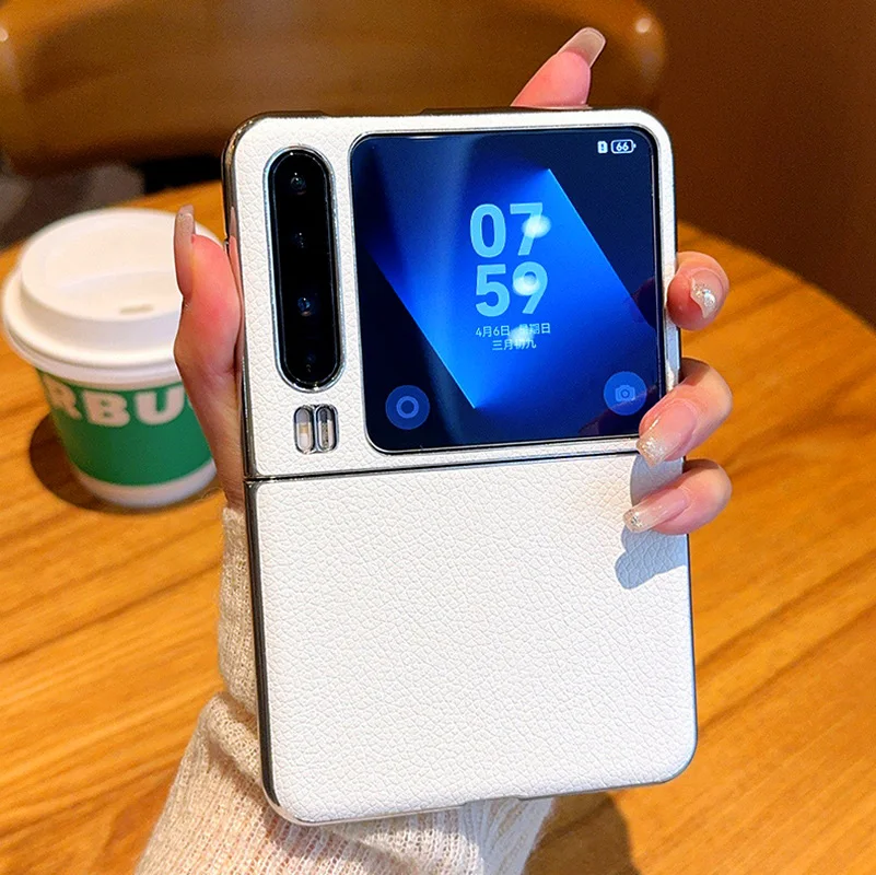 

Luxury Pebbled Leather Galvanized Silver Frame Phone Case For Huawei Pura X Camera Protection Cover