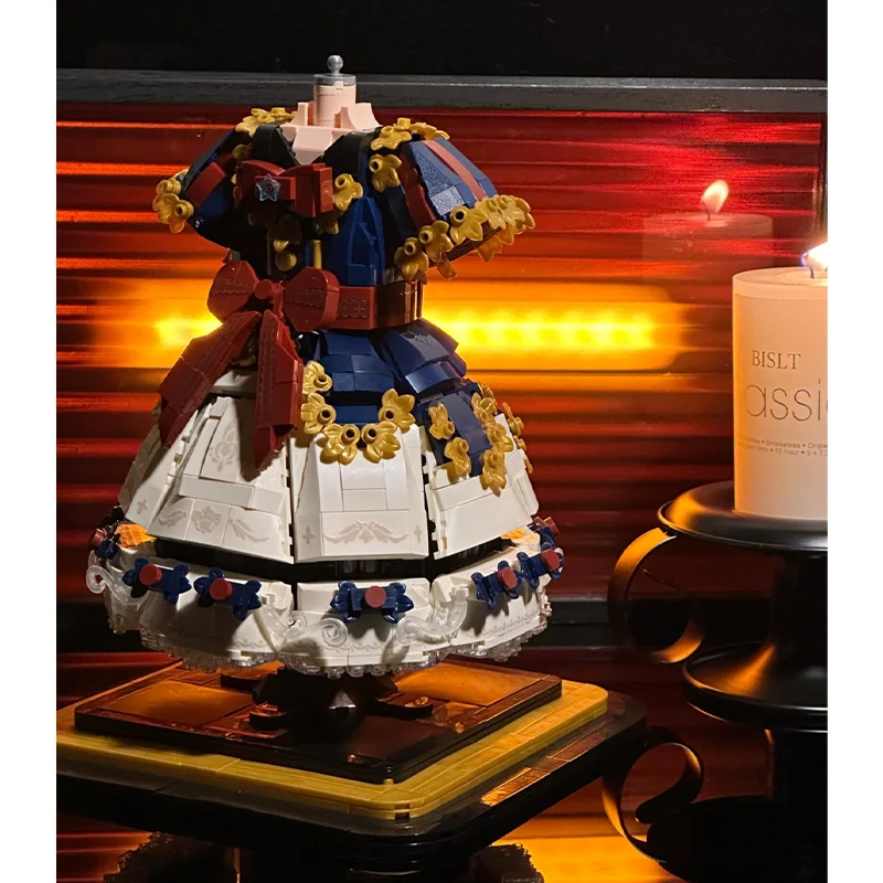 Criativo clássico lolita princesa academia vestido blocos de construção kawaii saia renda diy mini tijolos brinquedos para meninas presente aniversário