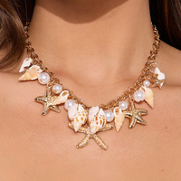 Summer Multielement Starfish Shell Necklace Choker Party for Women Beach Imitation Pearl Pendant Necklace Statement Accessories