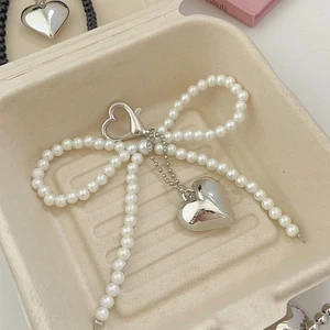 Zakol White Bowknot Heart Keywalk weiblicher süßer Charme Perle Bogen Rucksack handgefertigtes Schlüsselwalk Schmuck Schmuck 10 Hauptverkauf Pac Man Luminaire - №10
