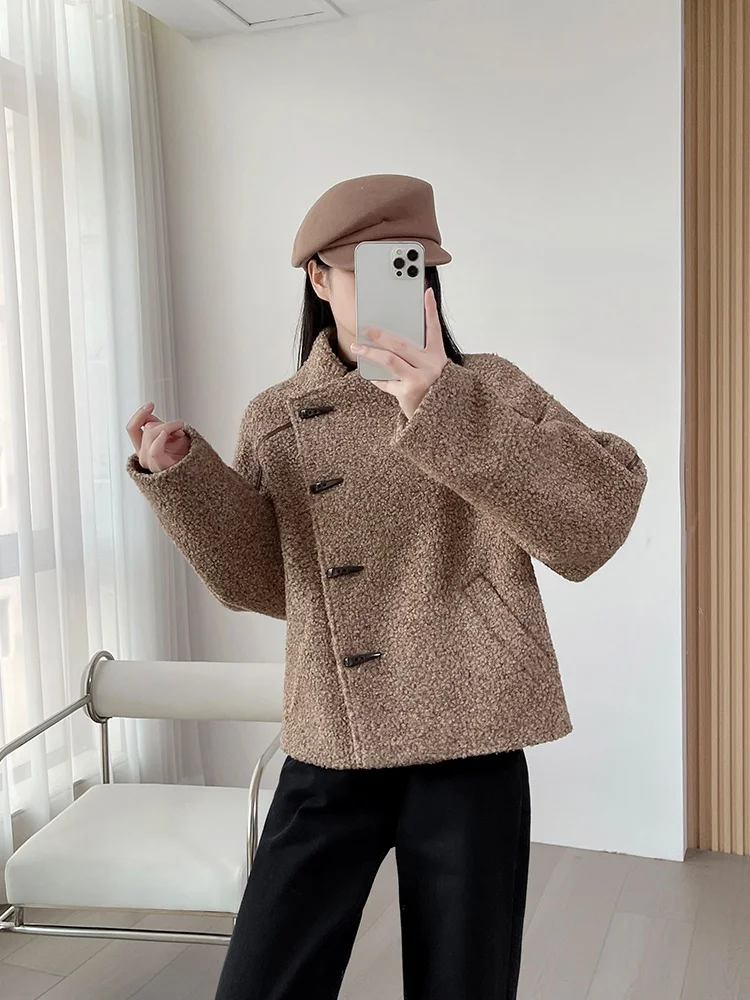 

Женское утепленное шерстяное пальто Yahti: теплое, для повседневной носки, с длинными рукавами, воротником-стойкой, на пуговицах, без капюшона, модный дизайн