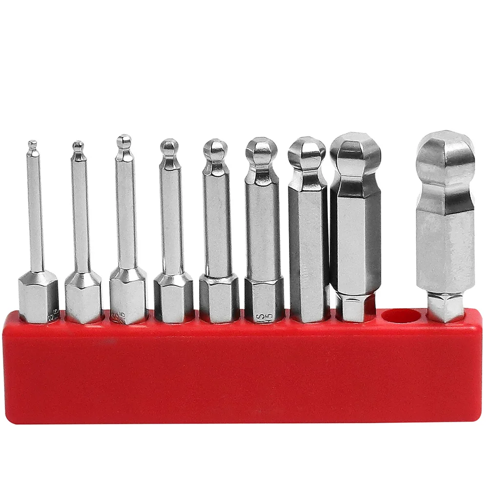9Pcs Kit 1/4" 50/75/100mm H1.5-H10 Ball Head Hex Magnetic Screwdriver Bit Set S2 Electric Drill Hexagonal Screwdriver Tools