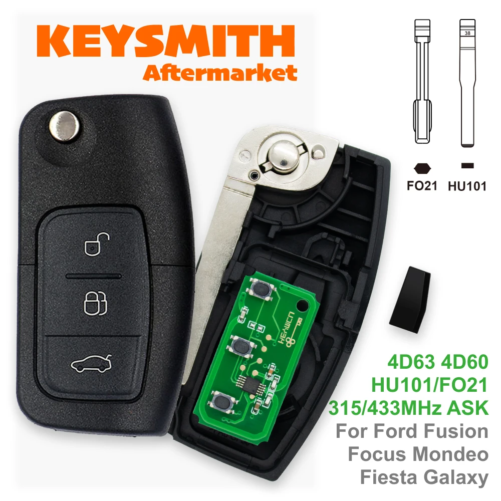 

KEYSMITH Car Remote Flip Key 315/433MHz 4D63 4D60 For Ford Fusion Focus Mondeo Fiesta Galaxy HU101 FO21 Blade Vehicle