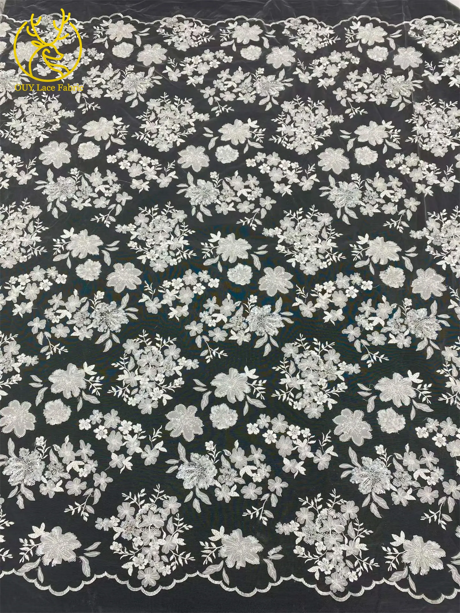 Eleganter Spitzenstoff mit Blumenstickerei und Pailletten, französischer Tüll mit Perlen, afrikanischer Spitzenstoff, nigerianische Spitze für Party- und Ballkleider – Detail 17