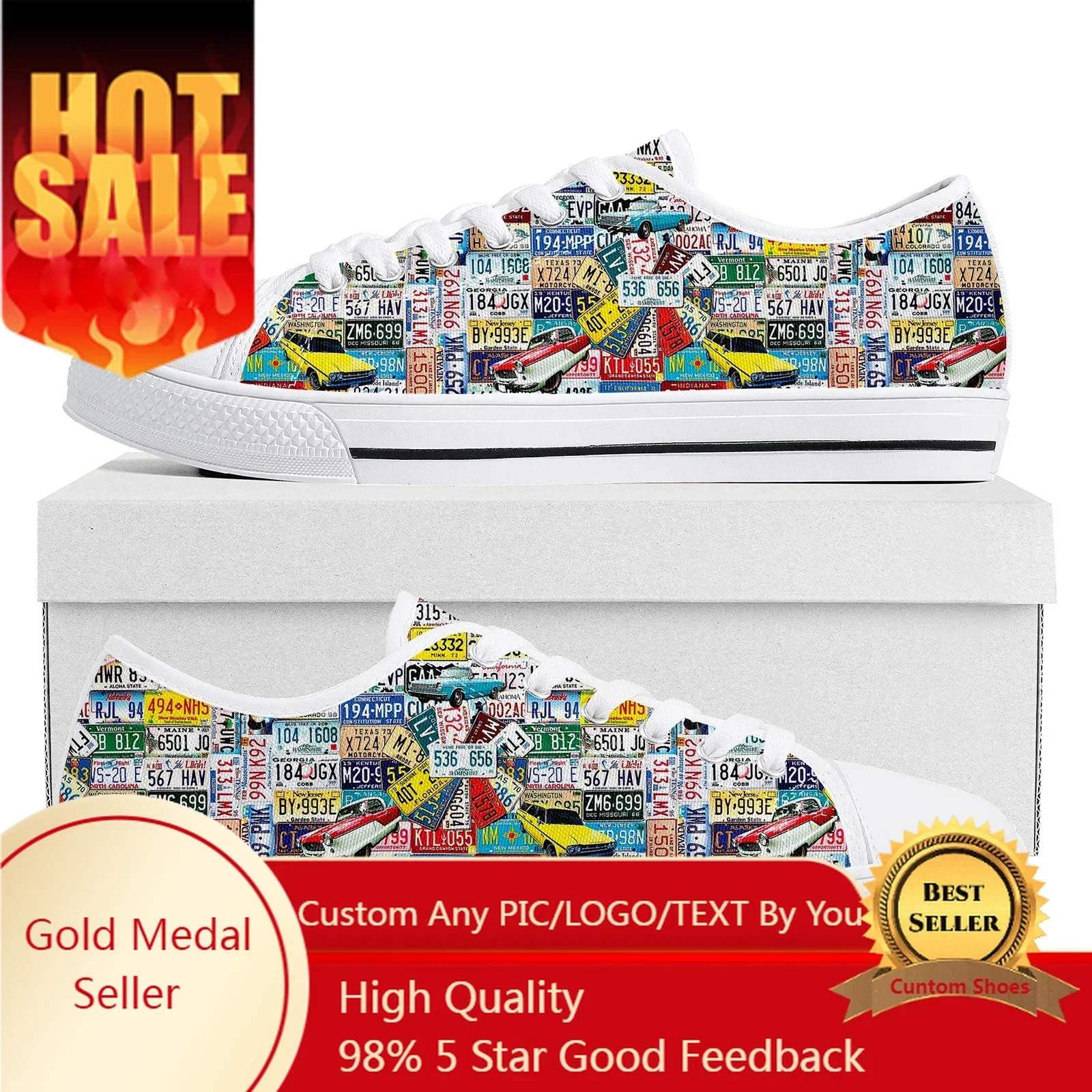 License Car Plate Number Retro Novelty Design Low Top High Quality Sneakers Mens Womens Teenager Custom Canvas Couple Sneaker