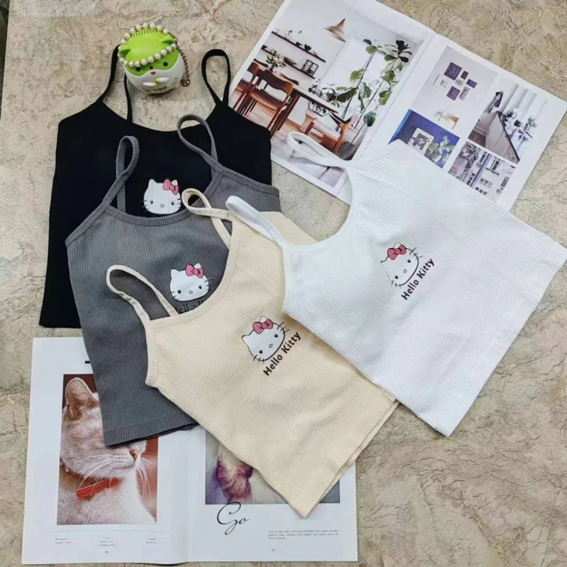 

Women's Strap Cute Hello Cartoon Chest Underwear Y2K Fashion Girls' Top Elastic Fabric Women's Clothing Top
