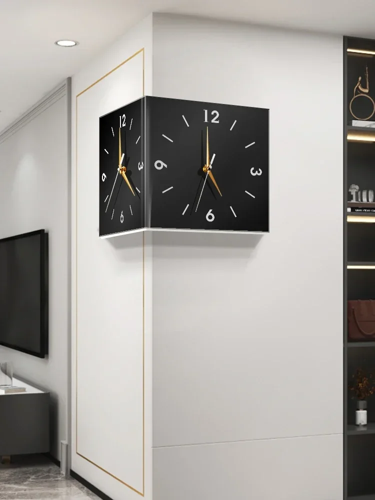 Modern minimalist living room, illuminated double-sided corner clock, home use, no punching creative clock, wall lamp, pain