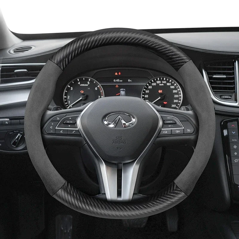 

For INFINITI Suede Carbon Fiber PU Leather Steering Wheel Cover Fit QX60 QX50 Q50 Q50L QX55 QX80 Fx35 Cars Accessories Para Auto