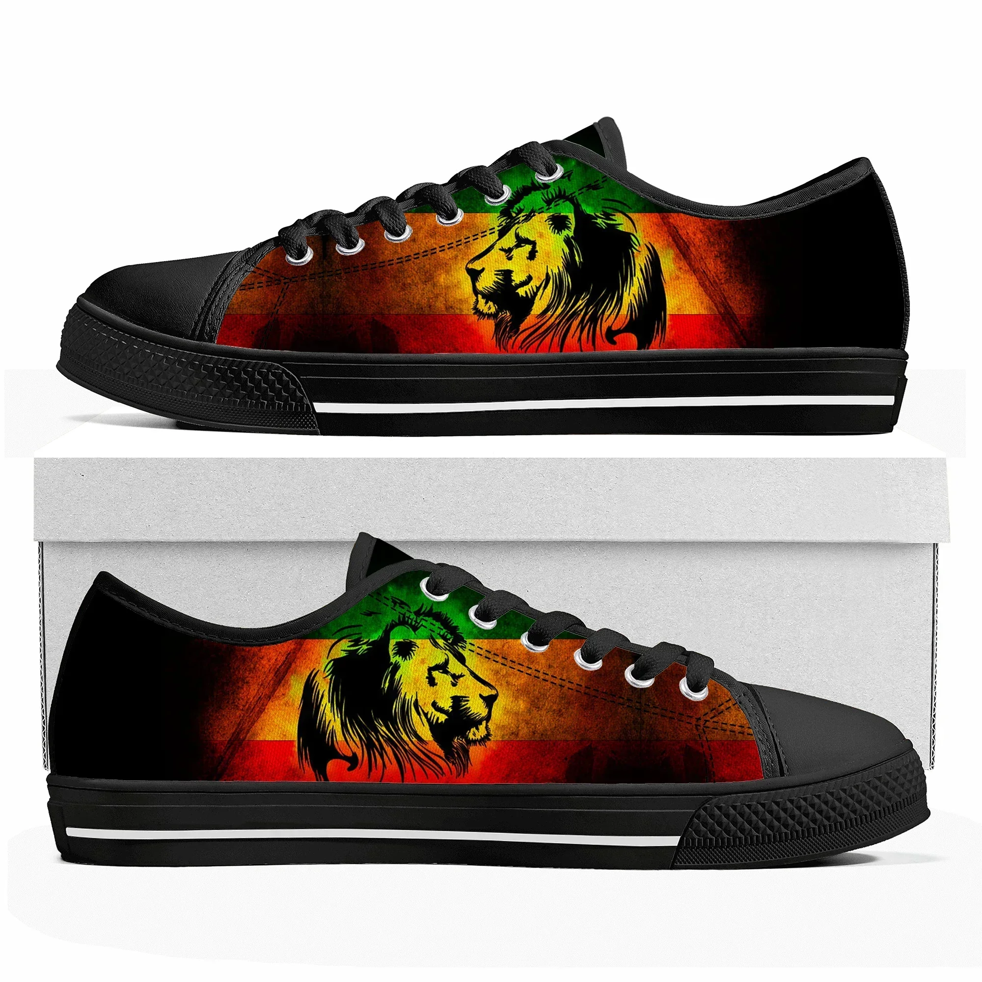 Reggae Rastafarian Rasta Rasta Lion Of Judah Sneakers atasan rendah pria wanita remaja kanvas Sneaker sepatu kasual sepatu kustom