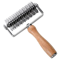 Stainless Steel Dough Lattice Pizza Dough Roller Cutter Wood Handle Crust Roller Cutter Top Lattice Wheel for Pizza Bread