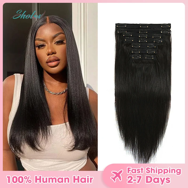 12-24inch Clip in Hair Extensions Real Human Hair 120g Straight 100% Brazilian Remy Human Hair Clip in Hair Extensions for Women