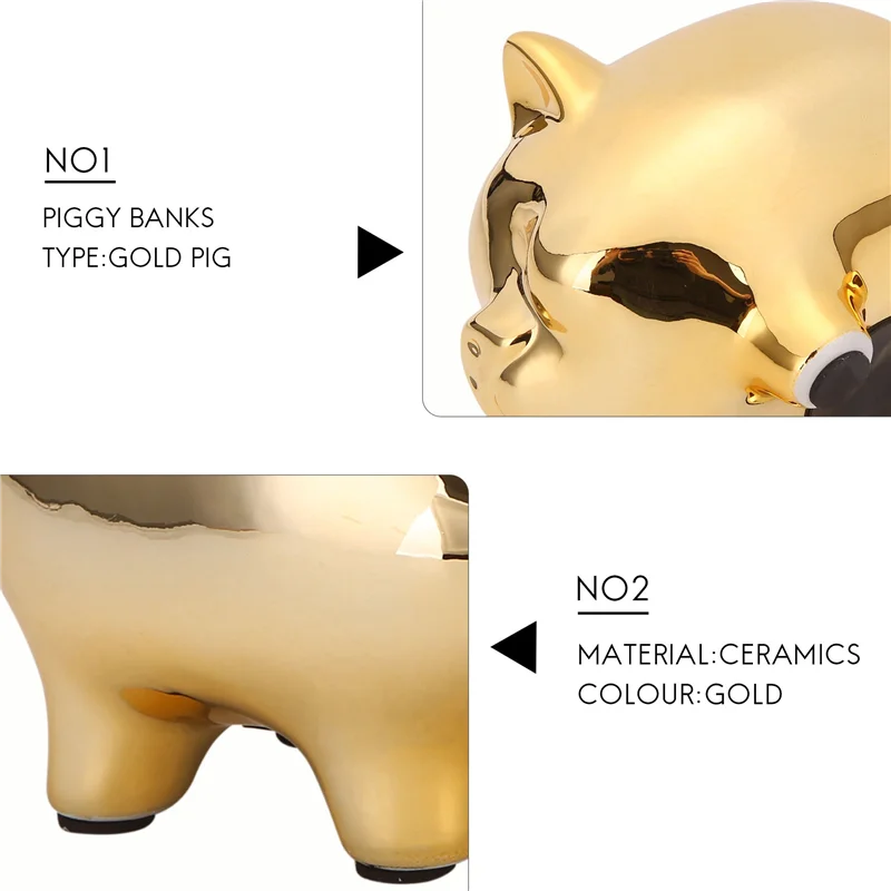 

B13CCeramic Gold Pig Piggy Bank Cute Coin Piggy Bank Creative Home Furnishings Lucky Pig Decoration,Gold Pig