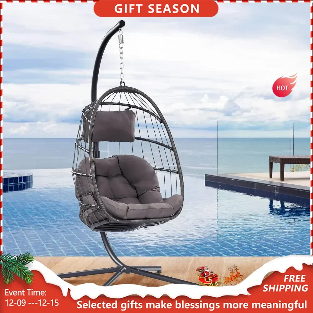 Egg Chair with Stand-Patio Rattan Wicker Hanging Swing Egg Chair Hammock Chair for Indoor Outdoor Bedroom Garden