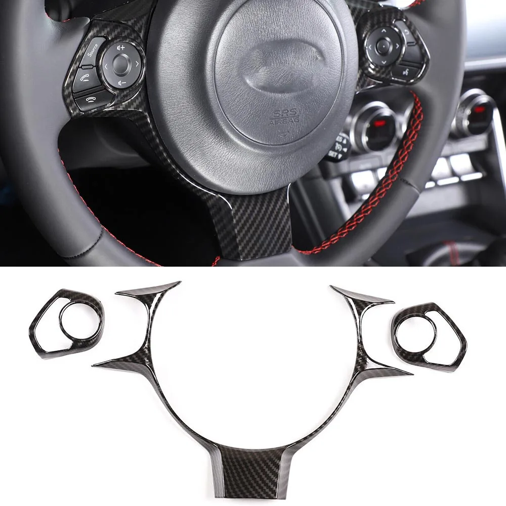 3pcs Real Carbon Fiber Interior Steering Wheel Cover Trim Overlay For Subaru BRZ For Toyota GR86 2022-2024