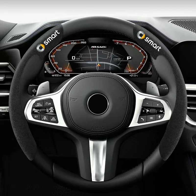 Car Steering Wheel Cover black suede leather for smart fortwo forfour 450 453 451 450  Accessories Car Steering Wheel Cover