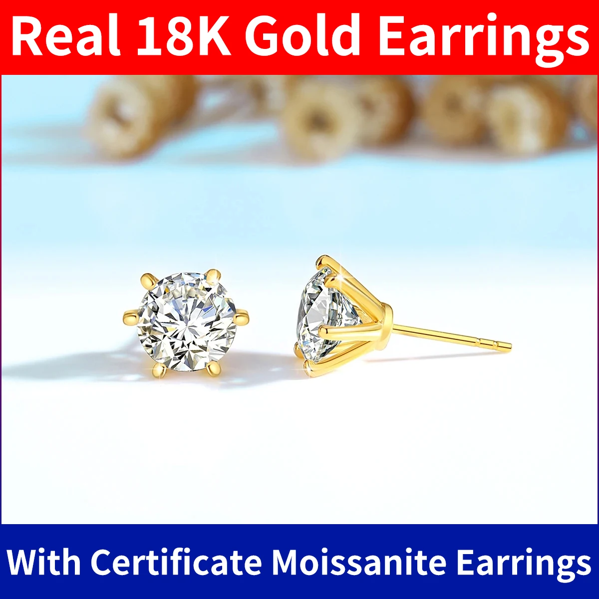 Szjinao 100% Real 18k gold earrings studs hypoallergenic AU750 Gold With Certifiicate Moissanite  Jewelry for Women Summer 2024