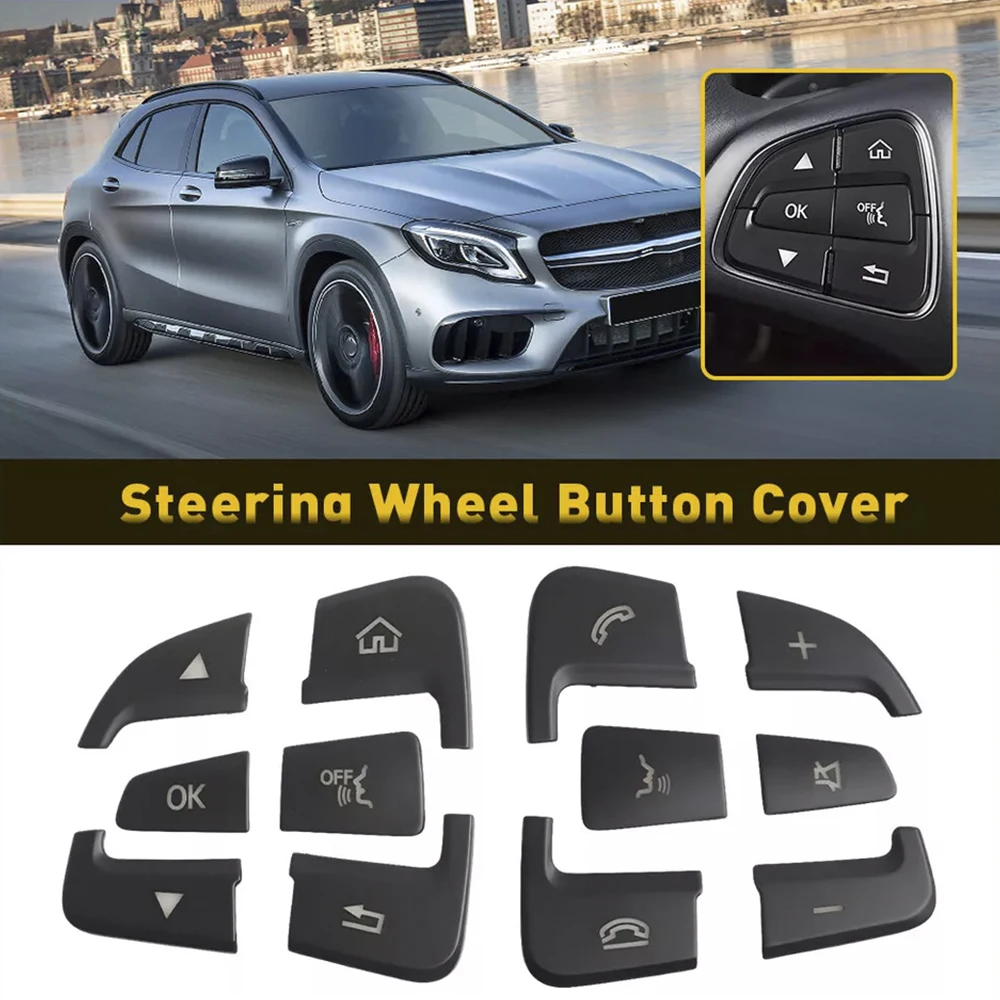 

12Pcs Black Steering Wheel Button Decoration,Switch Button Cover,For 2015-up Mercedes Benz A B C GLA GLS GLE CLS Class