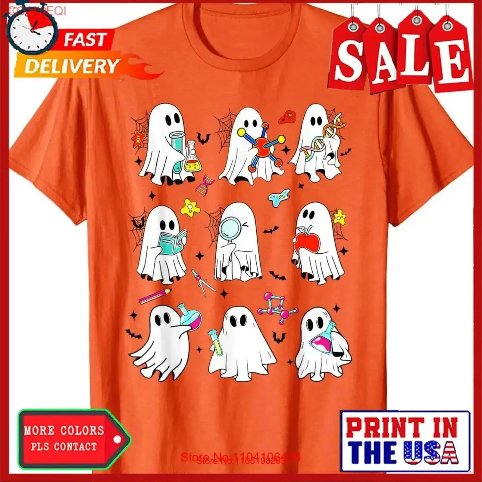 

Halloween Science Teacher Ghost Laboratory T Shirt vintage Washed Stylish Slightly streetwear Stretched Casual Unisex