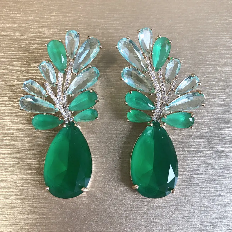 Bilincolor Green Leaf and Waterdrop Fashion Earring for Women Wedding Party Gift