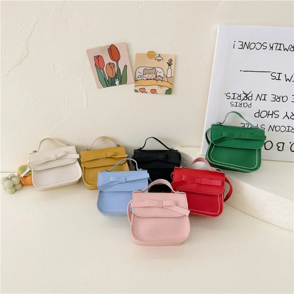 Portable PU Leather Bow Shoulder Bag Handbag Coin Purse Bow Crossbody Bag Wallet Solid Color Children Small Bag Girls