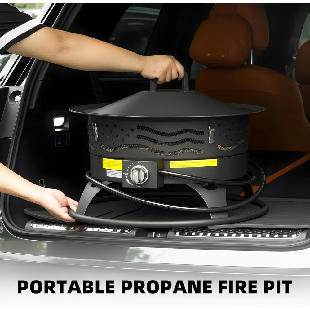 حفرة نار محمولة من البروبان، وعاء حفرة حريق غاز بدون دخان مقاس 24 بوصة للخارج، حفرة نار خارجية بقدرة 60,000 وحدة حرارية بريطانية مع شبكة شواء