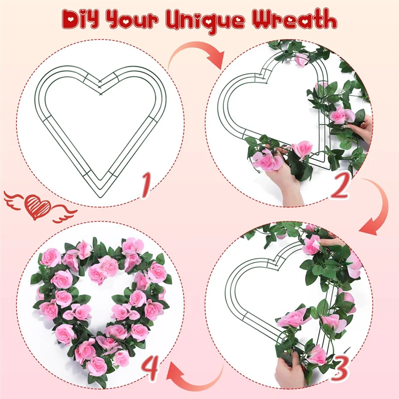 BMBY-4 Pack Heart Metal Wreaths 12 Inch Heart-Shaped Wire Wreaths Frame For Home Wedding Valentine's Day DIY Crafts