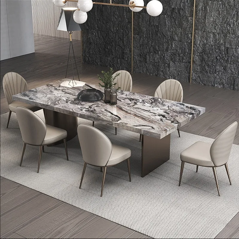 Picture 4: Luxury stone dining table Modern simple rectangular household Italian light luxury natural marble dining table