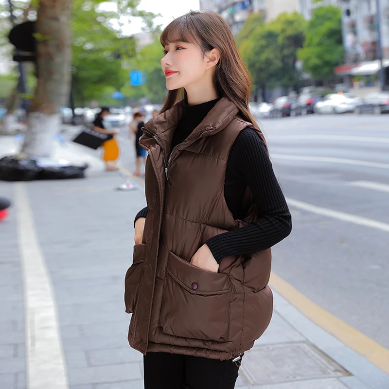 New Short Stand Collar Parka Vest Winter Jacket Women Casual Solid Sleeveless Female Vest Jacket Winter Waistcoat