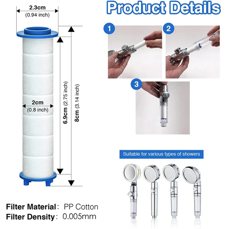 20Pcs Replacement Shower Filter for Hard Water - High Output Shower Water Filter To Remove Chlorine and Fluoride