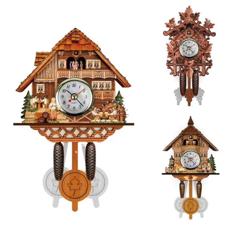 3 Style Nordic Retro Wall Clock Cuckoo Timekeeping Alarm Clock German Black Forest Wooden Living Room Clock  for Home Decoration