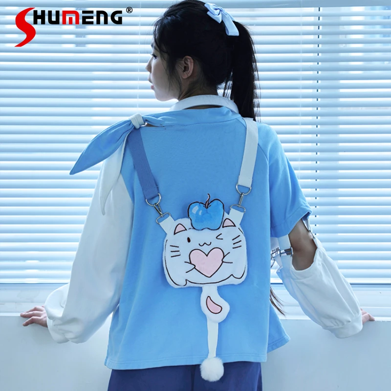 

Sweet Girl Loose Kawaii Water Color Clothes 2024 New Original Design Cute Contrast Color Irregular Long Sleeve Hoodie Cat Female