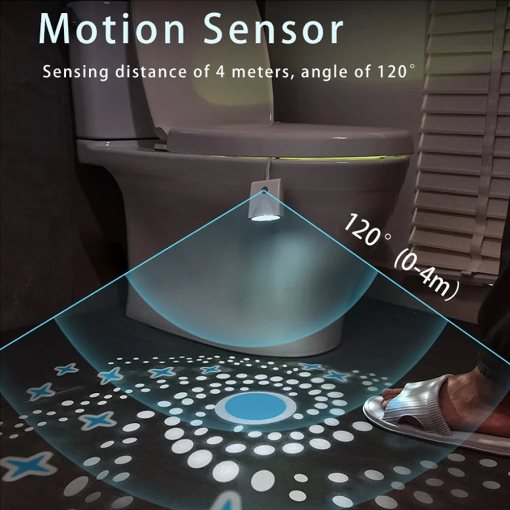Toilet Light Motion Sensor Changing Rechargable Toilet Night Light with Star Projection Light LED Bowl Night Lamp for Bathroom
