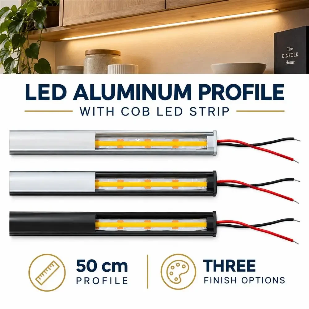 2-30 PCS LED Aluminum Profiles 50CM 19.68 Inch COB 320LEDs U-Shaped Flat LED Aluminum Channel Rigid Strip for Indoor Lighting