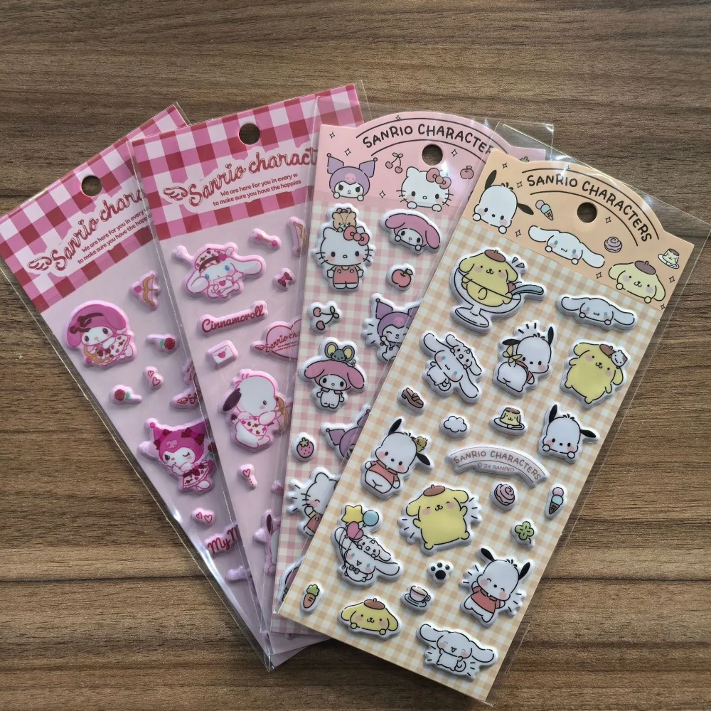 Adesivos 3D genuínos Sanrio Hello Kitty para scrapbook, telefone, caneca, planejador, guitarra, decoração, desenho animado, Kuromi, Melody, brinquedo, presente
